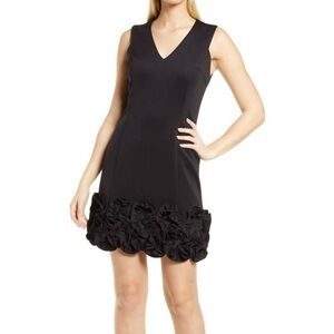 NWOT Donna Ricco Woman’s Black Scuba V Neck Dress with Cupcake Hem. Size 4.